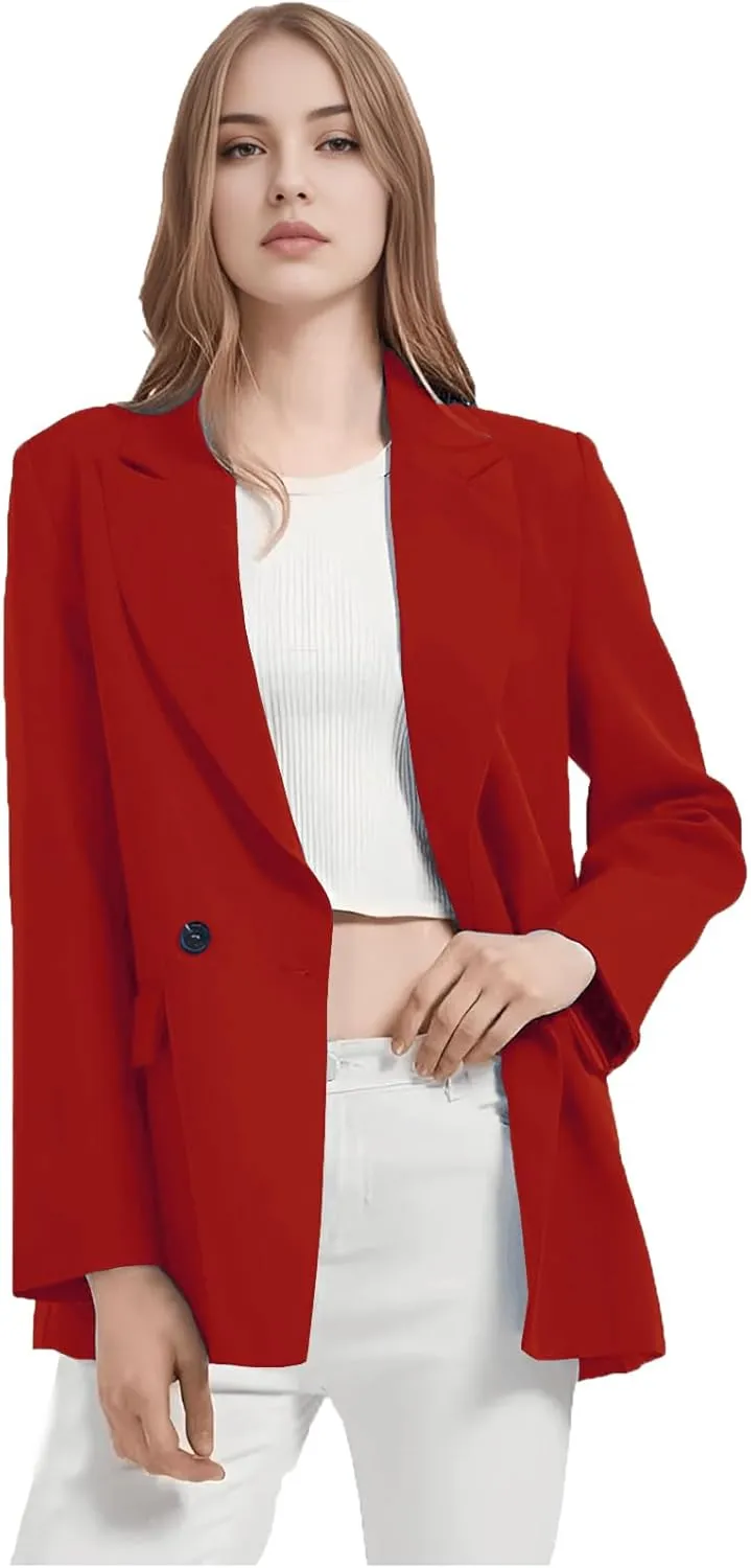 TIANMEI Womens Chic Office Double Breasted Blazer Casual Peaked Lapel Jacket for Women Boyfriend Oversized Business Clothes