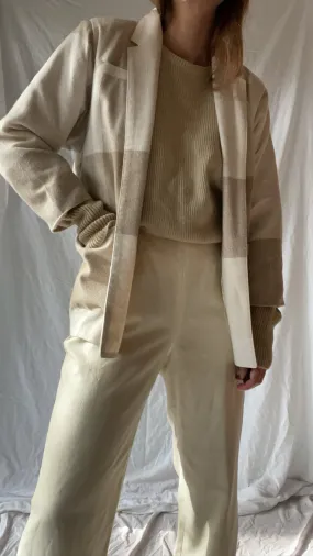 Vintage Soft Neutral Grid Plaid Blazer - XS