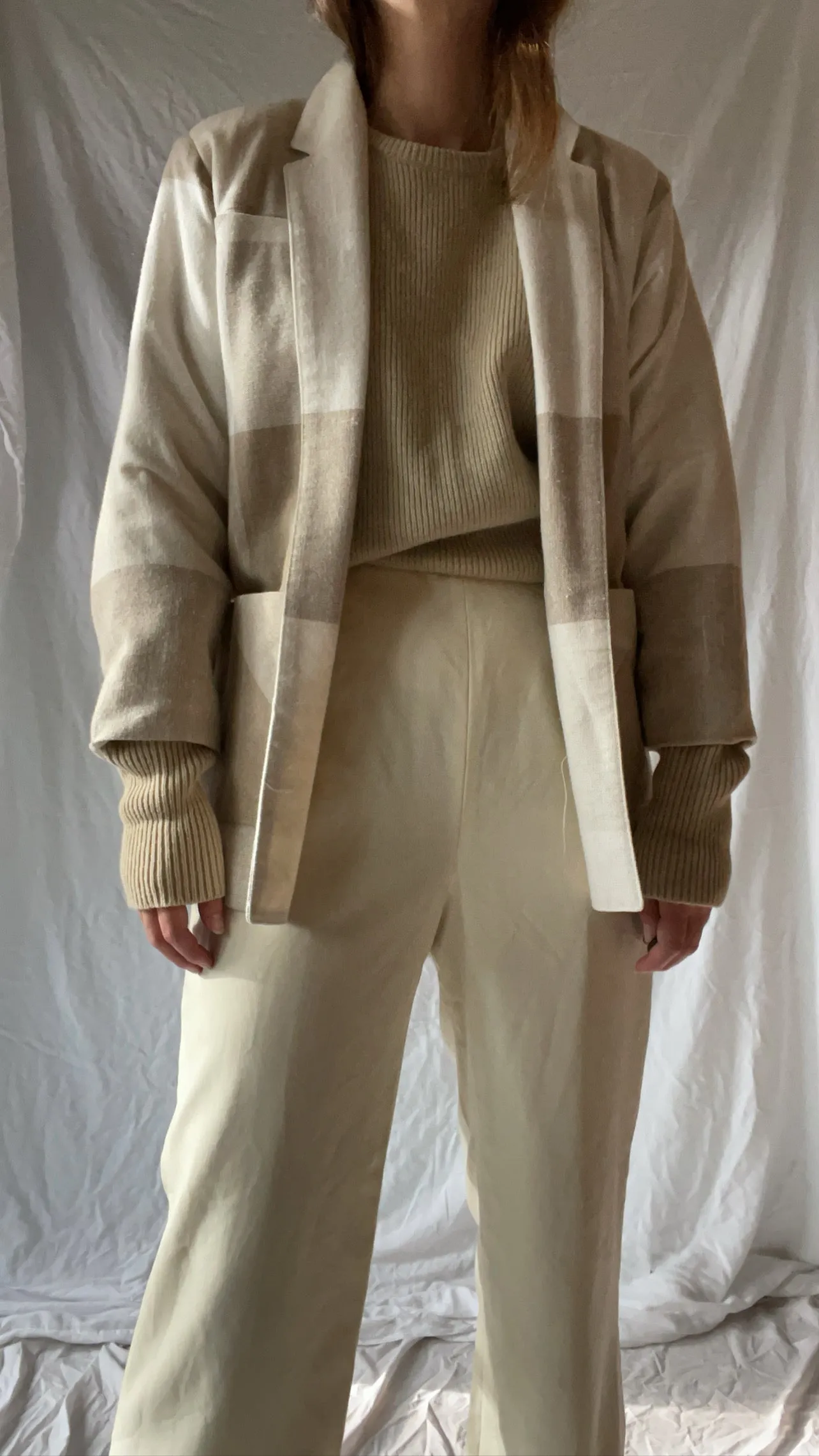 Vintage Soft Neutral Grid Plaid Blazer - XS