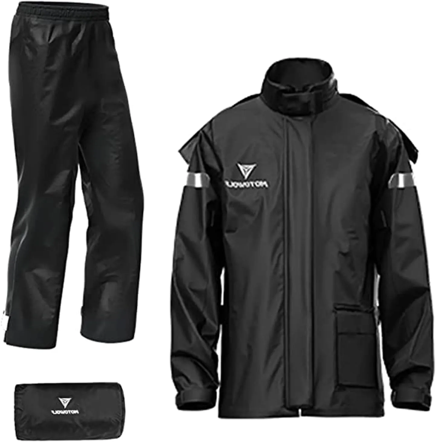 Waterproof Rain Jacket for Men and Women, Cycling, Rainwear, Jacket and Trousers with Case, Waterproof and Breathable (Black, XL)