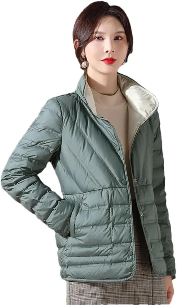 Women Puffer Jacket White Duck Down Ultra Lightweight Parkas Short Coat
