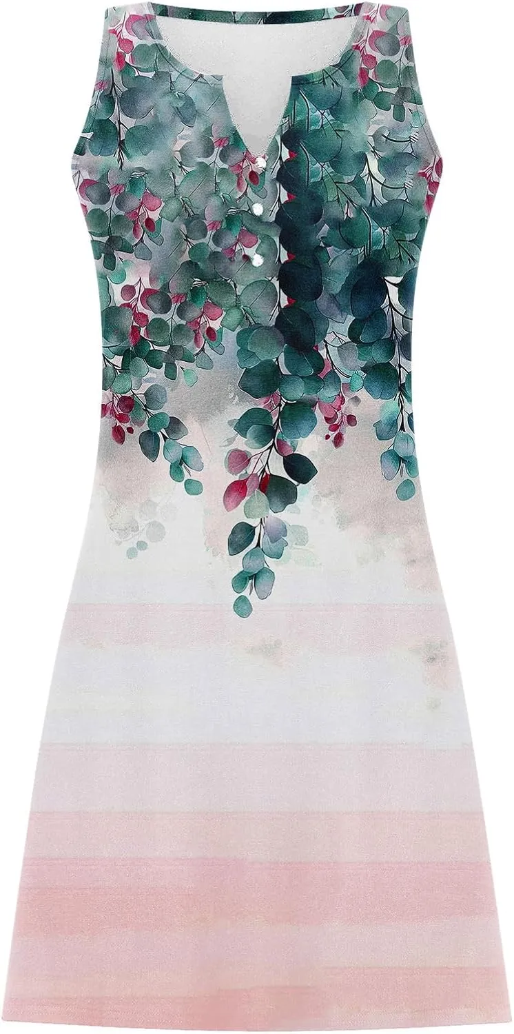 Women Sleeveless Casual Beach Dresses Boho Floral Print Sundress Comfortable Fashion Summer Clothes