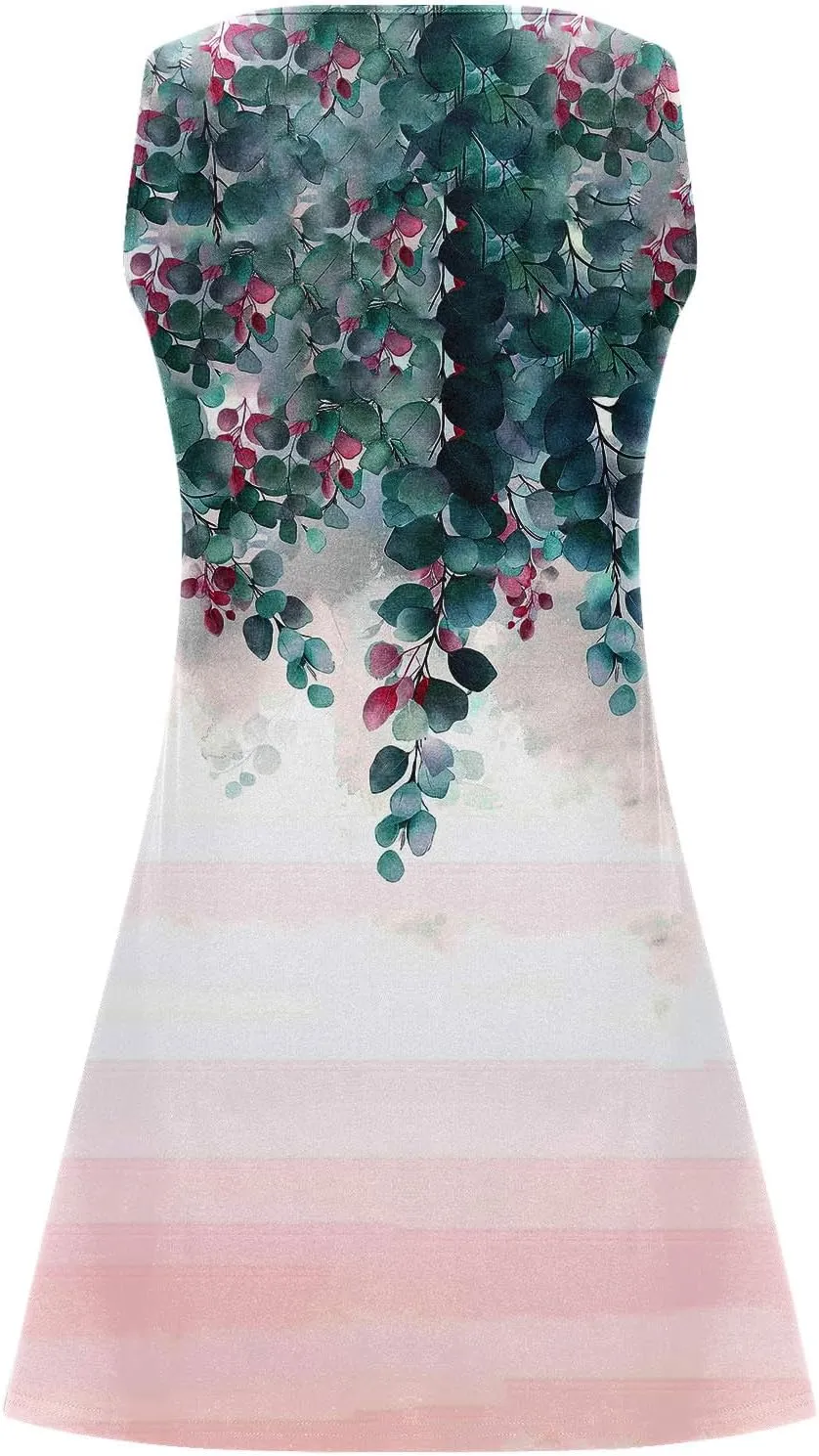 Women Sleeveless Casual Beach Dresses Boho Floral Print Sundress Comfortable Fashion Summer Clothes