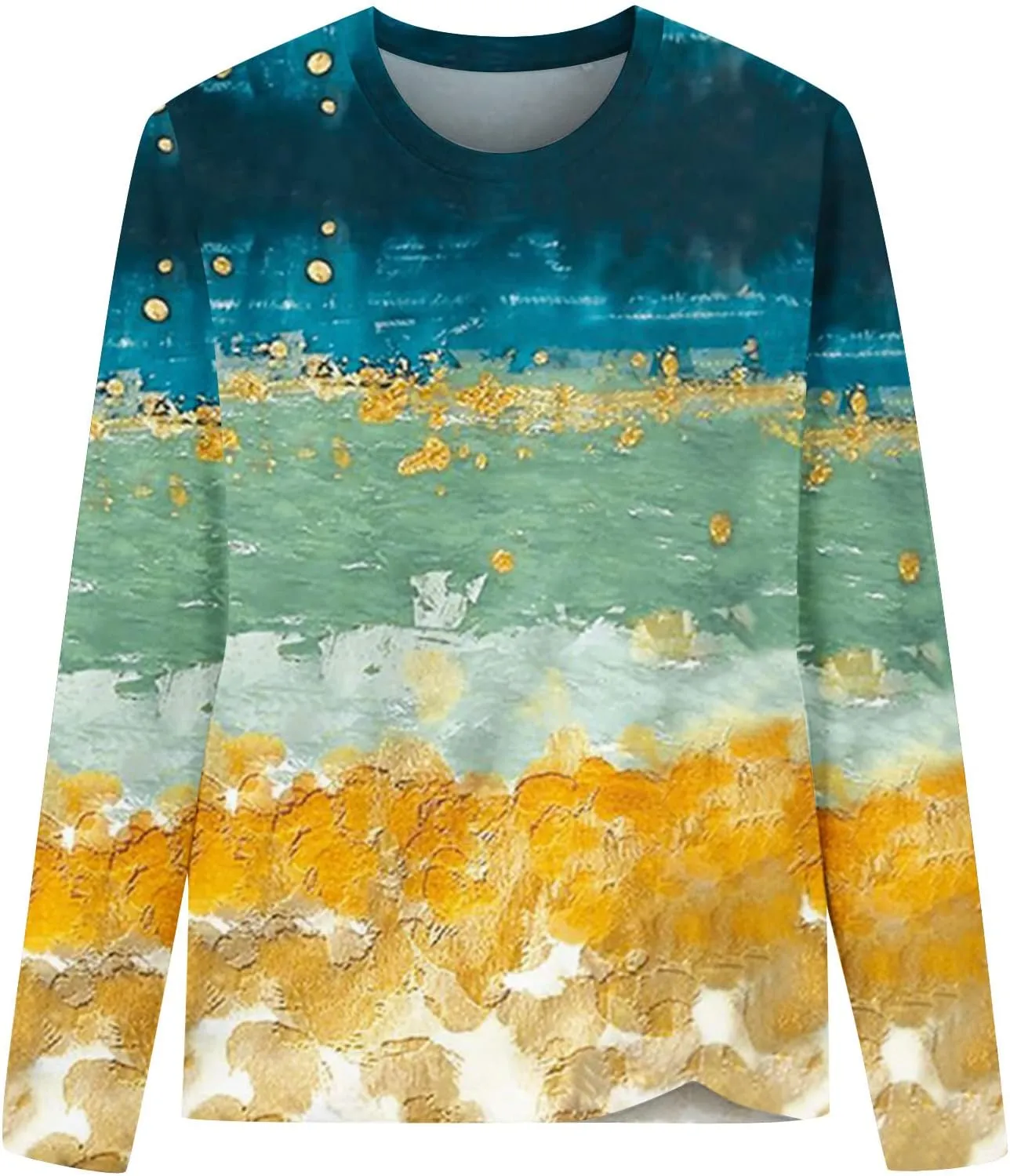 Womens Casual Pullover Tops Fashion Print Long Sleeve Crew Neck Basic Tee Shirts Fall Loose Light Weight Sweatshirts