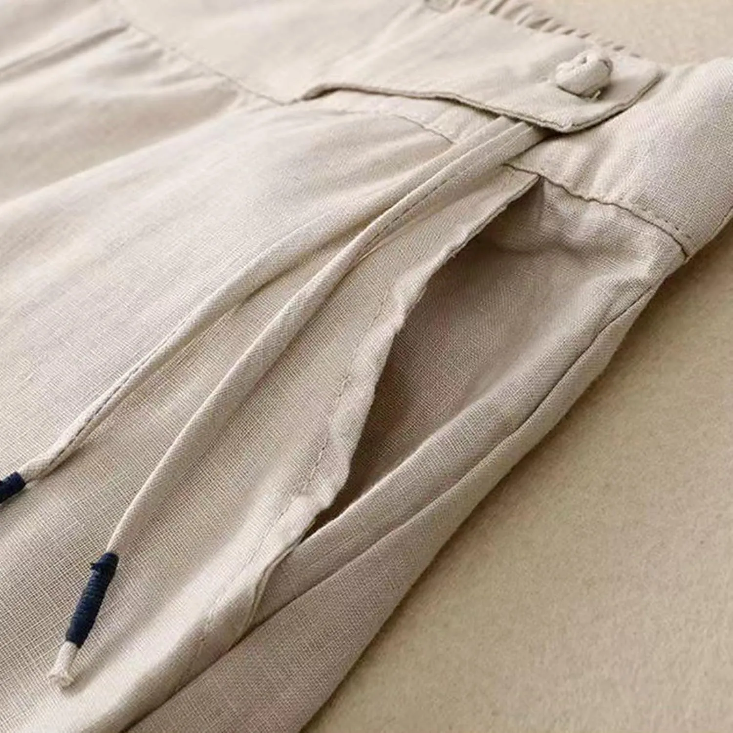 Women's Cotton Linen Palazzo Trousers Elastic Waist Wide Leg Capri Pants Summer Trendy Vacation Breathable Flowy Pant