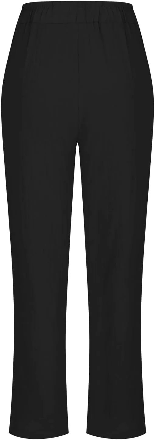 Womens Cotton Linen Pants Plus Size Loose Casual Pocket Straight Leg Pants Summer Comfy Breathable Trousers