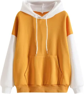 Women's Drawstring Color Block Sweatshirt Casual Comfortable Hooded Sweatshirt Autumn and Winter Warm Sweatshirt