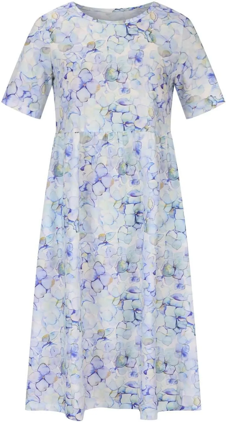 Womens Floral Midi Dress with Pockets Casual Summer T Shirts Dress Elegant Pleated Dress Cute Trendy A-Line Sun Dress
