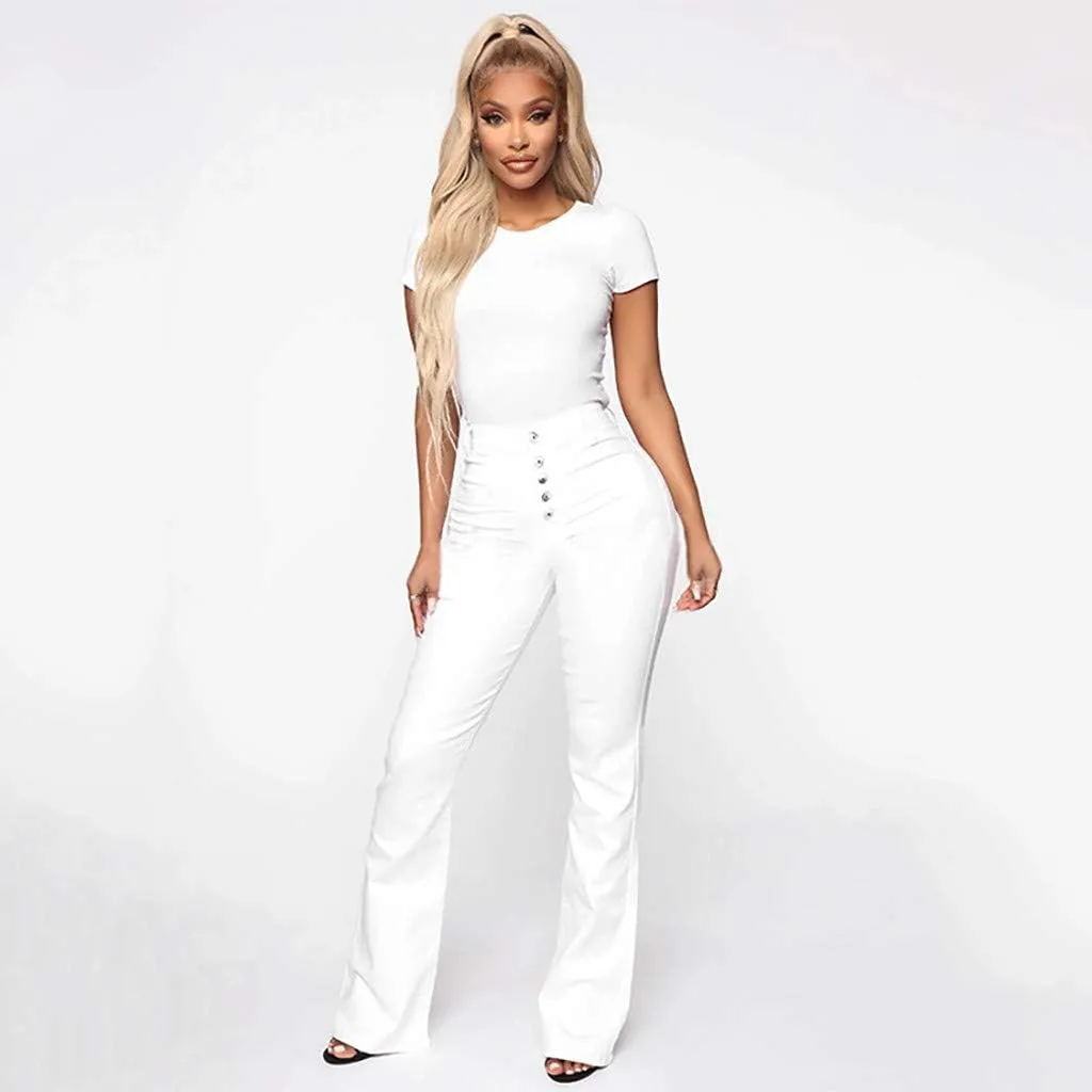 Women's High Rise Flare Jeans Skinny Bell Bottom Jeans Summer High Waisted Classic Casual Wide Leg Denim Pants