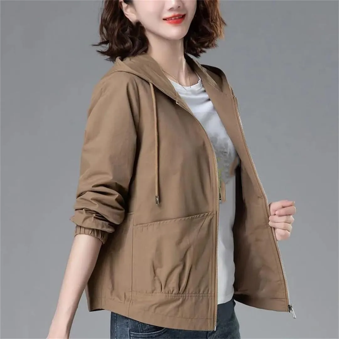 Women's Irregular Hooded Jacket Lightweight Zipper Outdoor Trench Coat