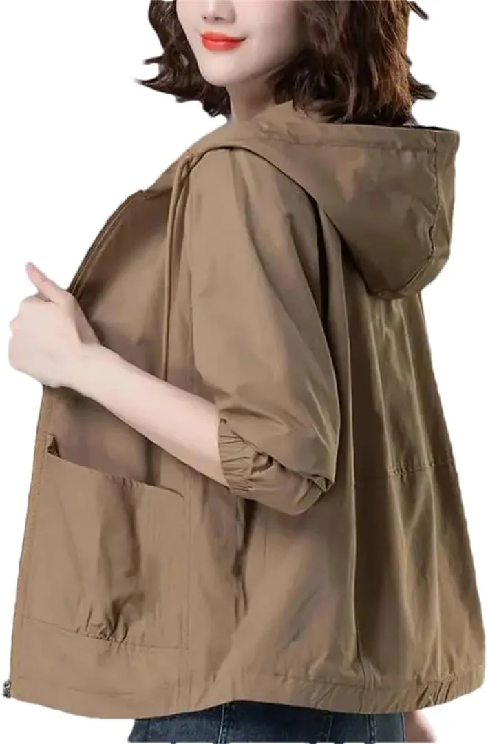 Women's Irregular Hooded Jacket Lightweight Zipper Outdoor Trench Coat