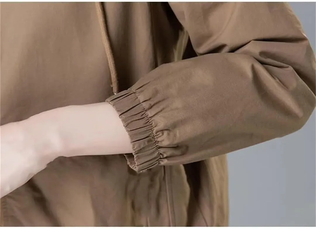 Women's Irregular Hooded Jacket Lightweight Zipper Outdoor Trench Coat