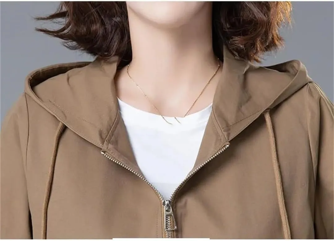 Women's Irregular Hooded Jacket Lightweight Zipper Outdoor Trench Coat