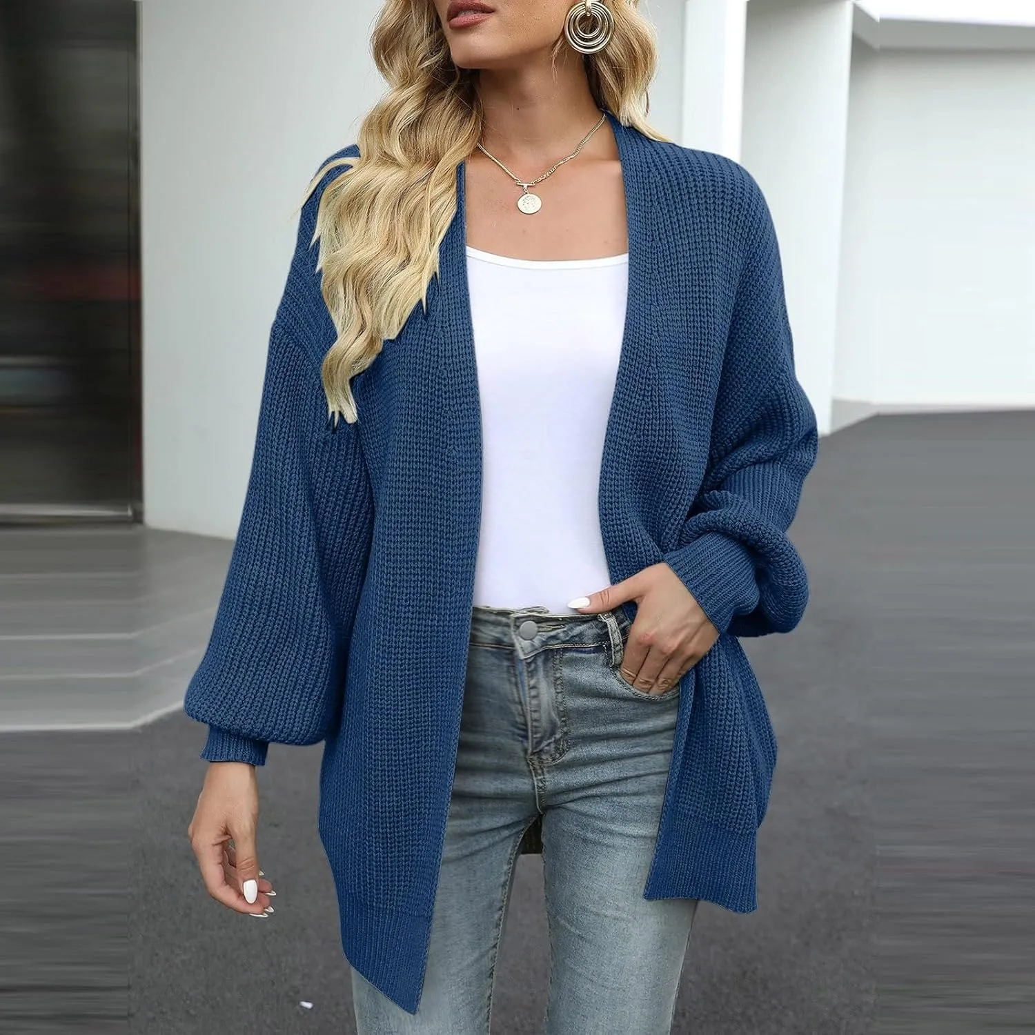 Women's Long Sleeve Open Front Casual Lightweight Soft Knit Cardigan Sweater Outerwear Boyfriend Sweaters for