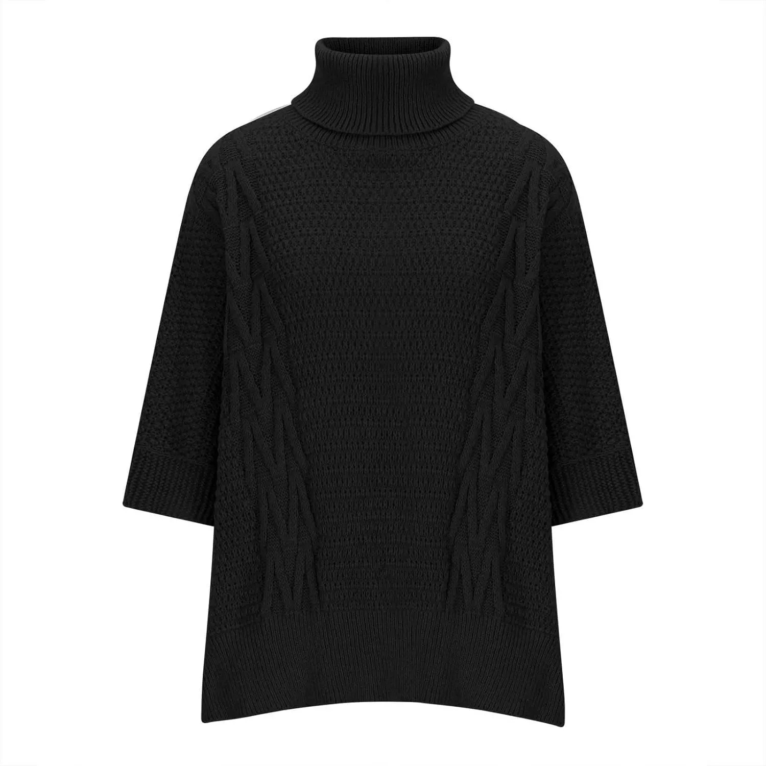 Womens Plus Size Poncho Sweater Oversized Chic Turtleneck Batwing Sleeve Asymmetric Knitted Pullover Shawl Wrap Cape