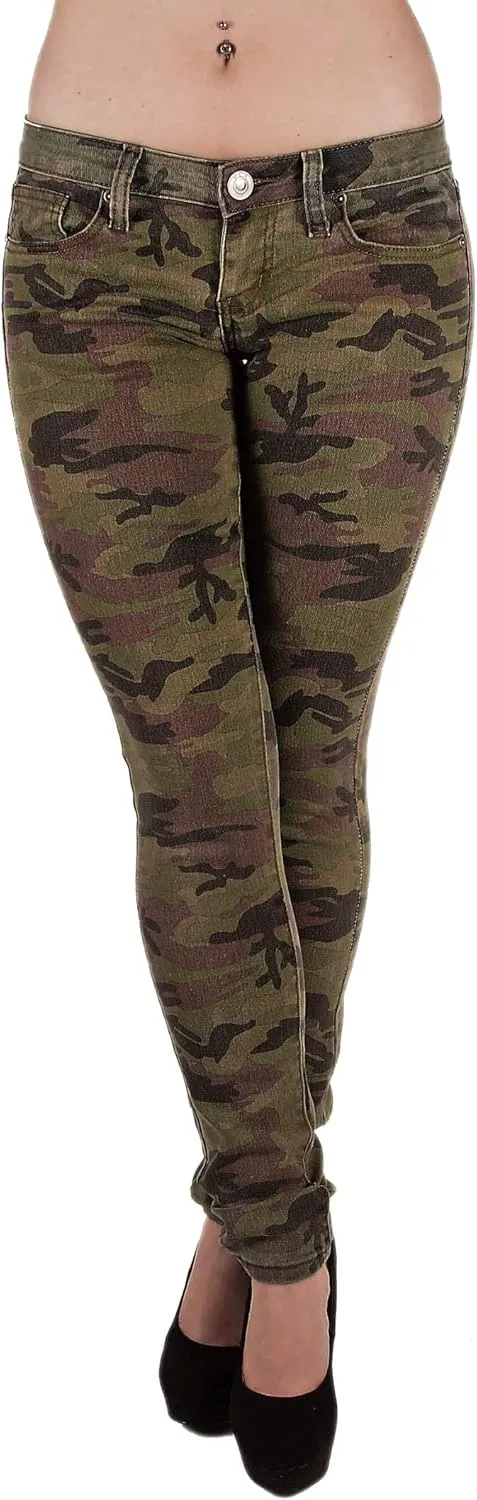 Women`s Plus/Junior Size Classic 5 Pockets Camouflage Skinny Jeans