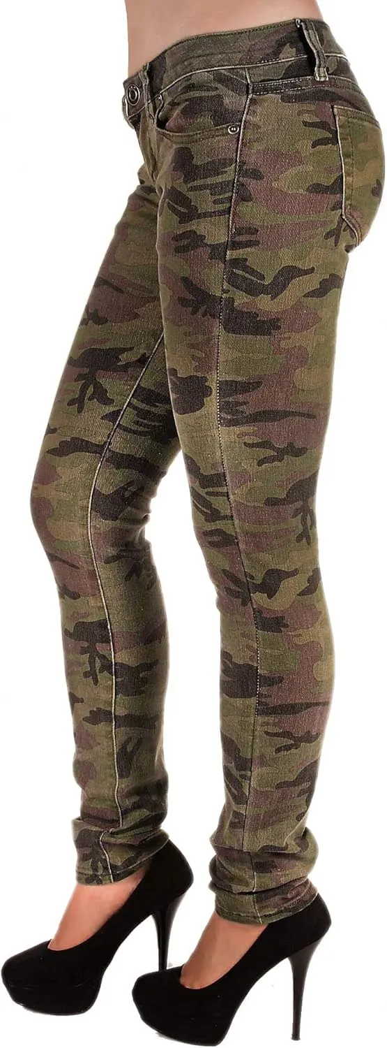 Women`s Plus/Junior Size Classic 5 Pockets Camouflage Skinny Jeans