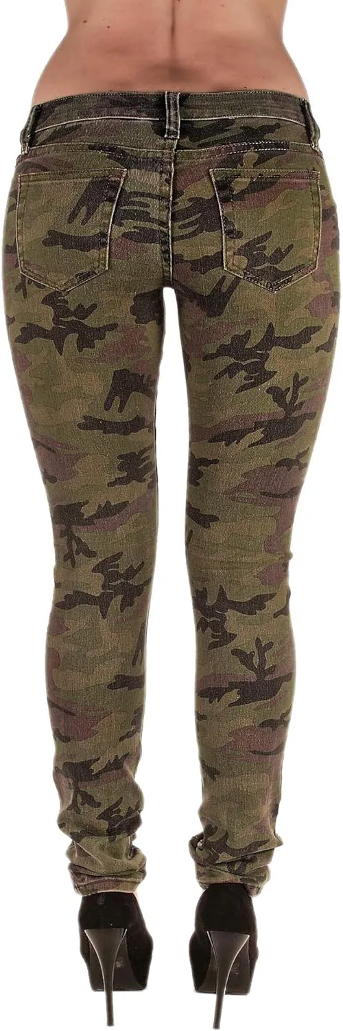 Women`s Plus/Junior Size Classic 5 Pockets Camouflage Skinny Jeans