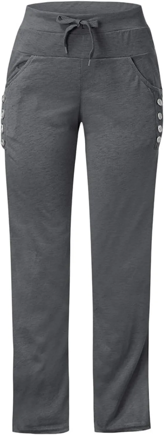 Womens Solid Color Wide Leg Sports Straight Trousers Jogging Comfy Breathable Loose Casual Baggy Drawstring Pants