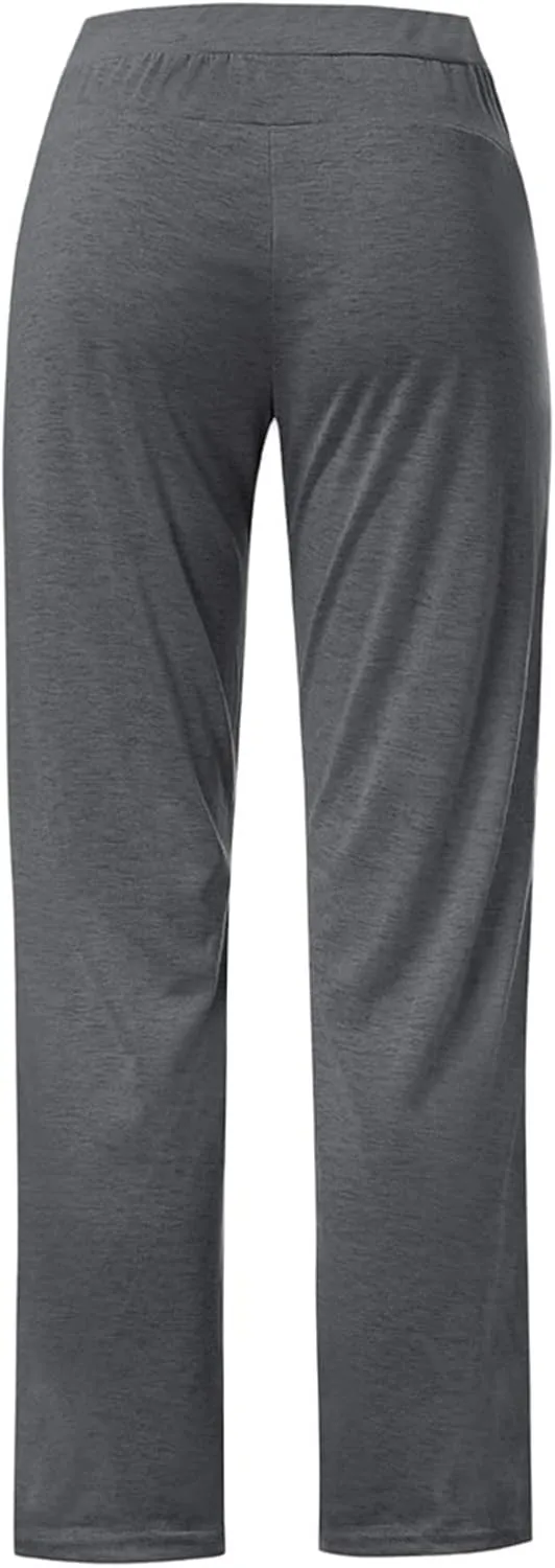 Womens Solid Color Wide Leg Sports Straight Trousers Jogging Comfy Breathable Loose Casual Baggy Drawstring Pants