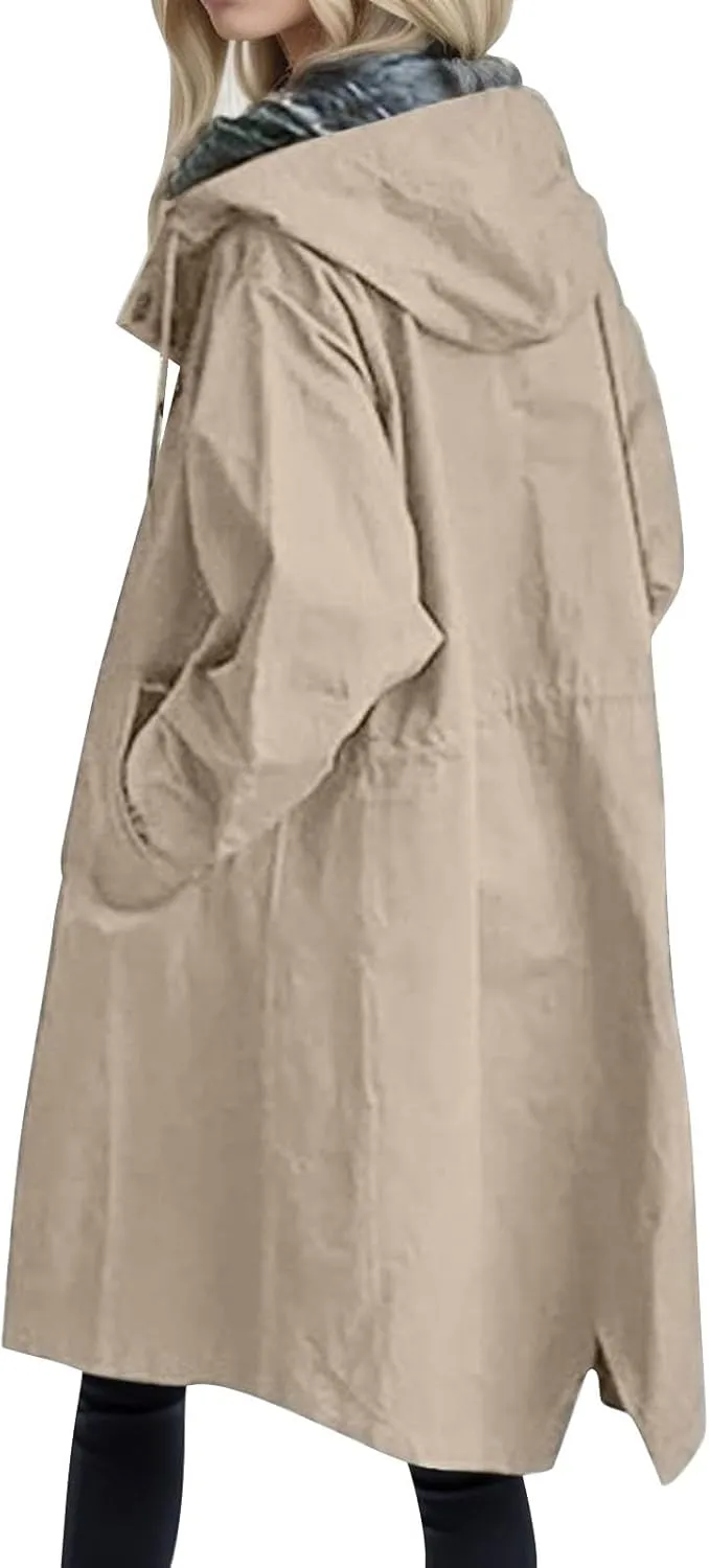 Women's Trench Jackets Single Breasted Hooded Oversized Coats Long Sleeve Elegant Comfortable 2024 Winter Windbreaker