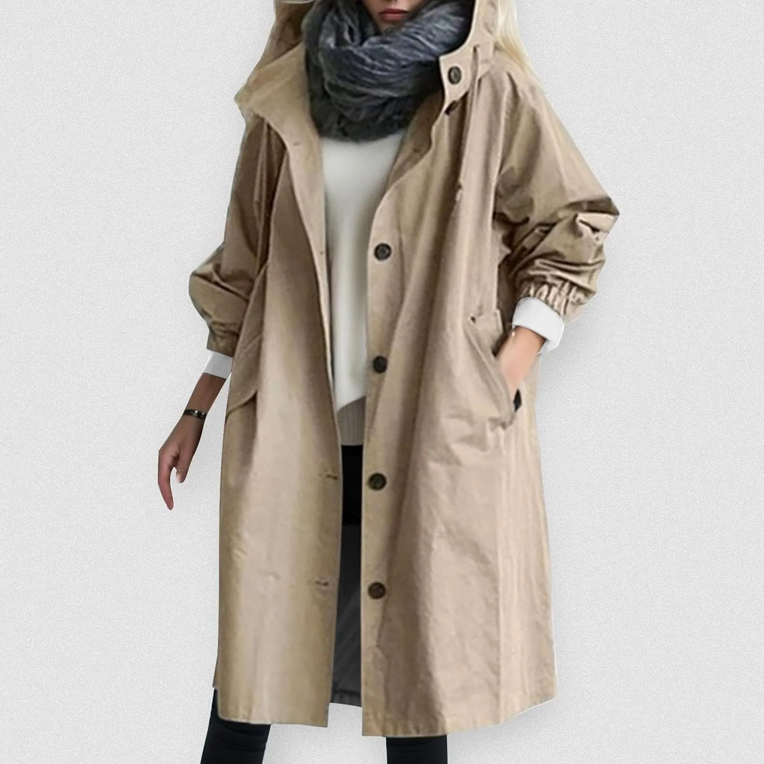 Women's Trench Jackets Single Breasted Hooded Oversized Coats Long Sleeve Elegant Comfortable 2024 Winter Windbreaker