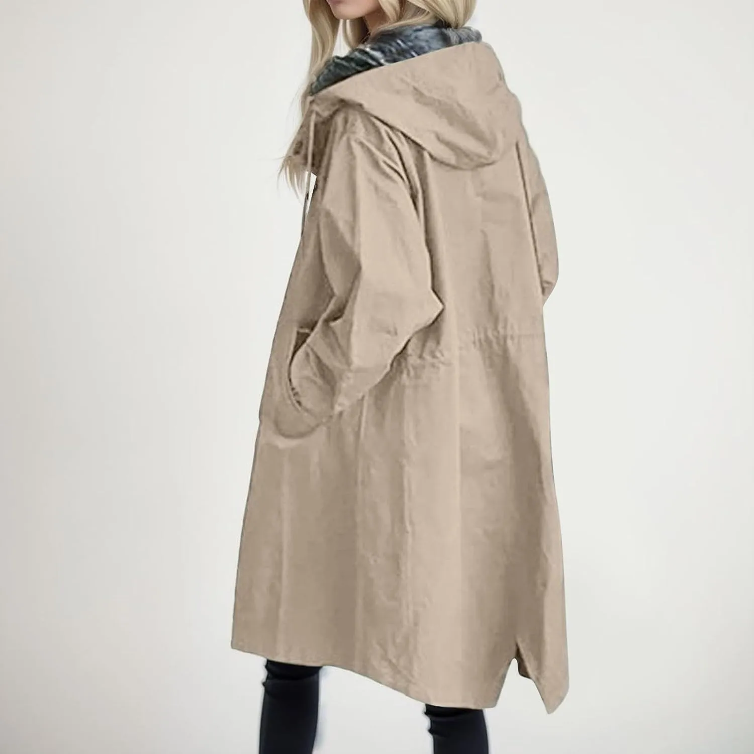 Women's Trench Jackets Single Breasted Hooded Oversized Coats Long Sleeve Elegant Comfortable 2024 Winter Windbreaker