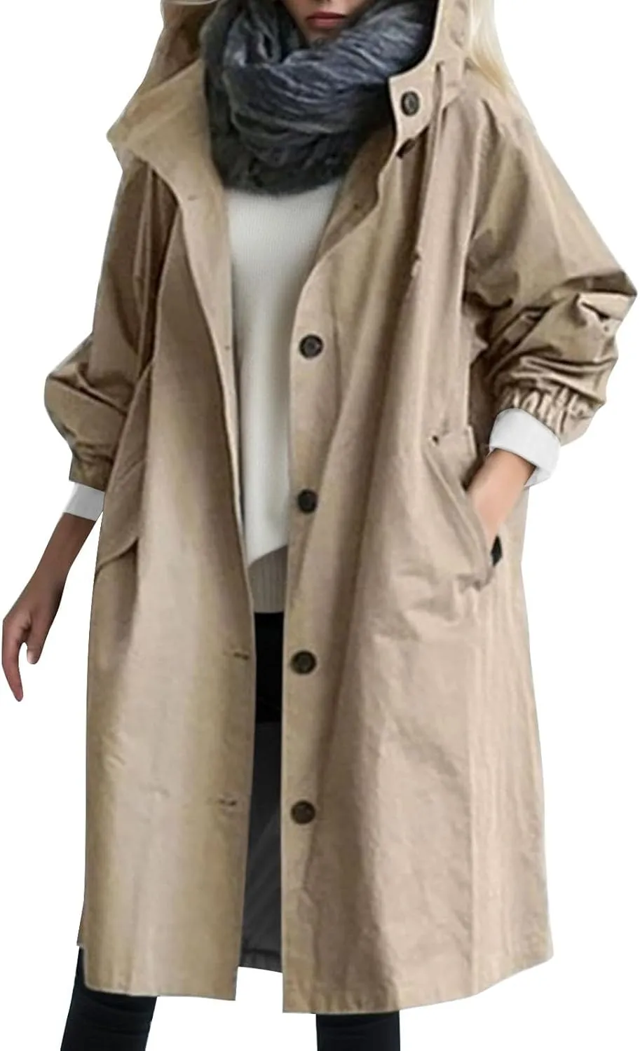 Women's Trench Jackets Single Breasted Hooded Oversized Coats Long Sleeve Elegant Comfortable 2024 Winter Windbreaker