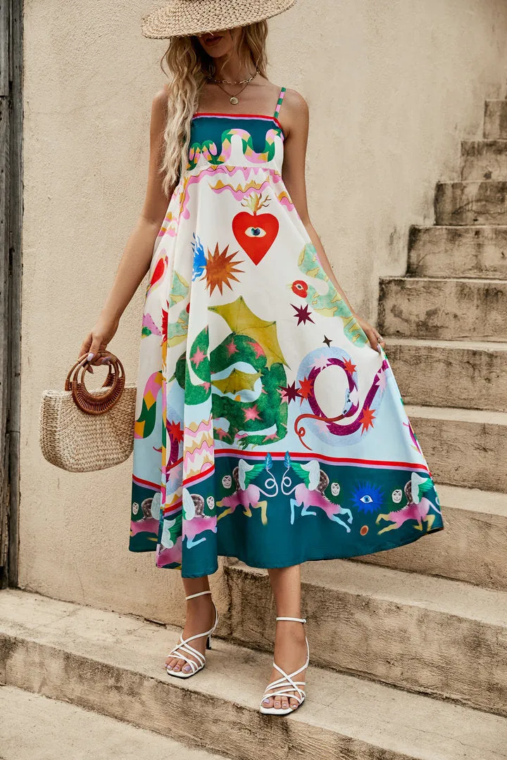 Wonderland Midi Dress White Multi