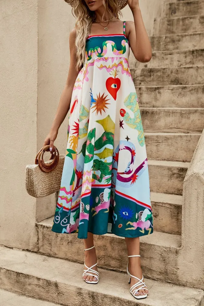Wonderland Midi Dress White Multi